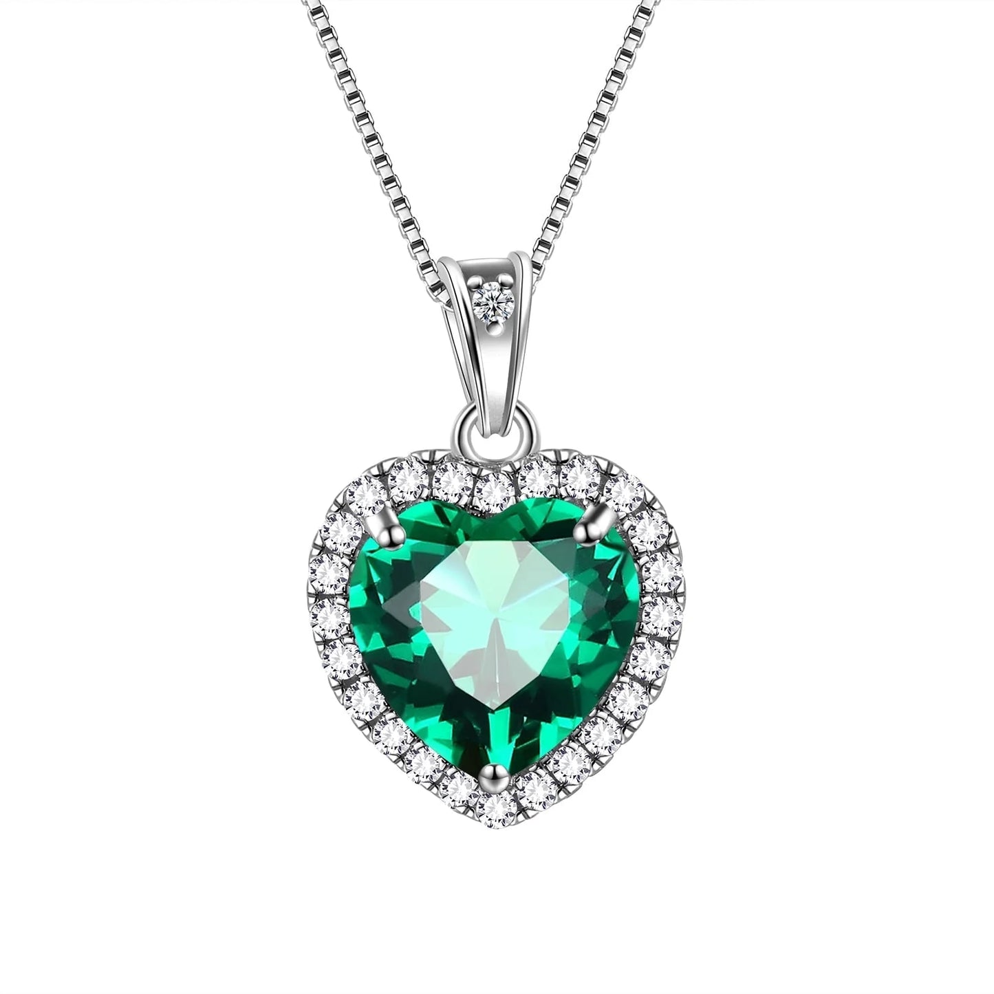 May Birthstone Necklace Women Green Heart Necklace Emerald Crystal CZ 925 Sterling Silver Pendant Jewelry Birthday Mother'S Day Gift Juwaliy