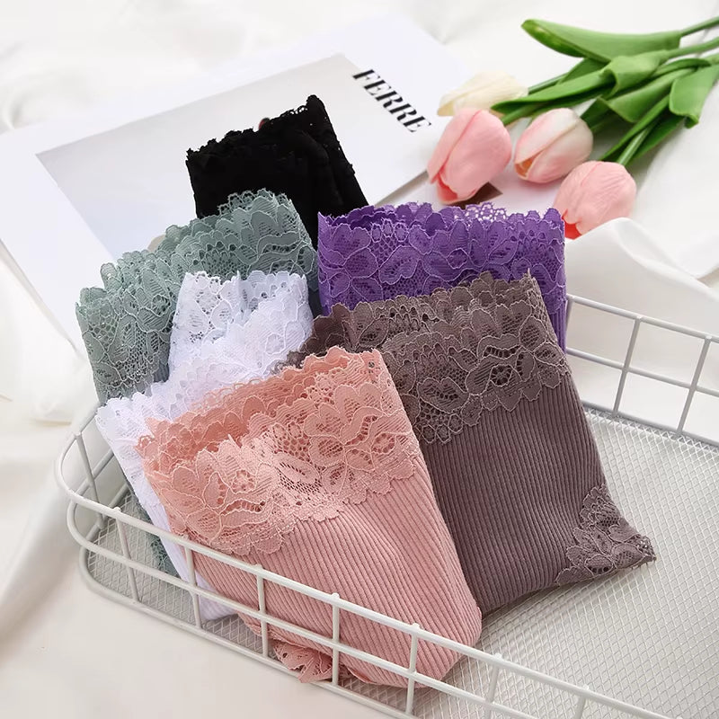 Lace Seamless Brazilian Panties Ribbed Cotton Low Waist Women'S Panties Breathable Girls Underwear plus Size Lingerie S-XL