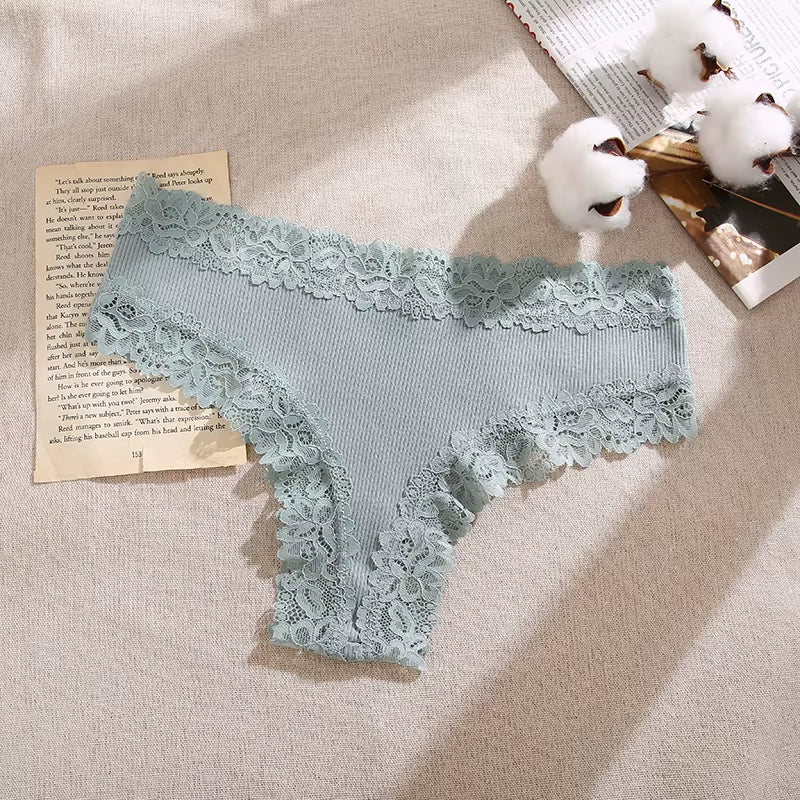 Lace Seamless Brazilian Panties Ribbed Cotton Low Waist Women'S Panties Breathable Girls Underwear plus Size Lingerie S-XL