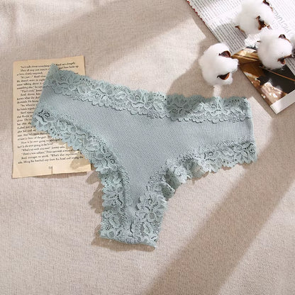 Lace Seamless Brazilian Panties Ribbed Cotton Low Waist Women'S Panties Breathable Girls Underwear plus Size Lingerie S-XL