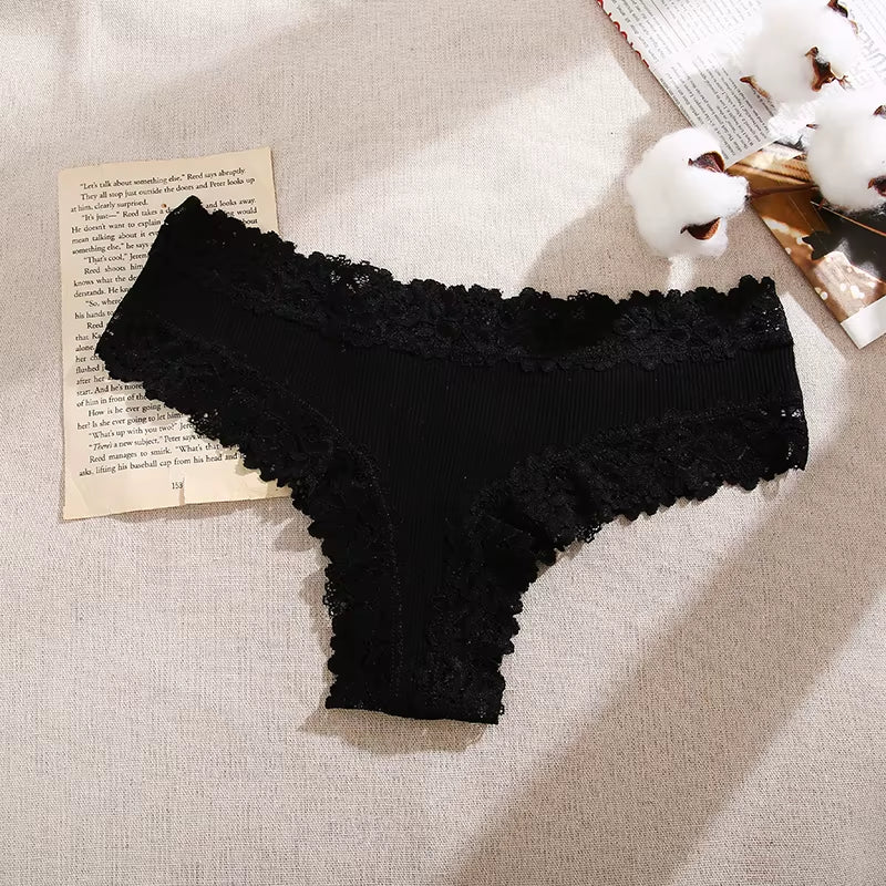 Lace Seamless Brazilian Panties Ribbed Cotton Low Waist Women'S Panties Breathable Girls Underwear plus Size Lingerie S-XL