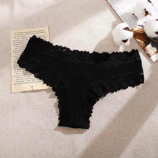 Lace Seamless Brazilian Panties Ribbed Cotton Low Waist Women'S Panties Breathable Girls Underwear plus Size Lingerie S-XL