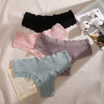 Lace Seamless Brazilian Panties Ribbed Cotton Low Waist Women'S Panties Breathable Girls Underwear plus Size Lingerie S-XL