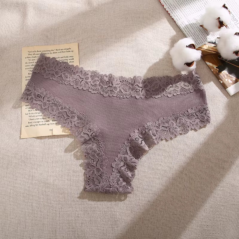 Lace Seamless Brazilian Panties Ribbed Cotton Low Waist Women'S Panties Breathable Girls Underwear plus Size Lingerie S-XL