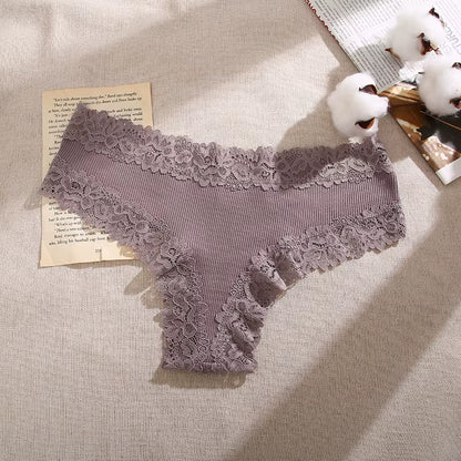 Lace Seamless Brazilian Panties Ribbed Cotton Low Waist Women'S Panties Breathable Girls Underwear plus Size Lingerie S-XL