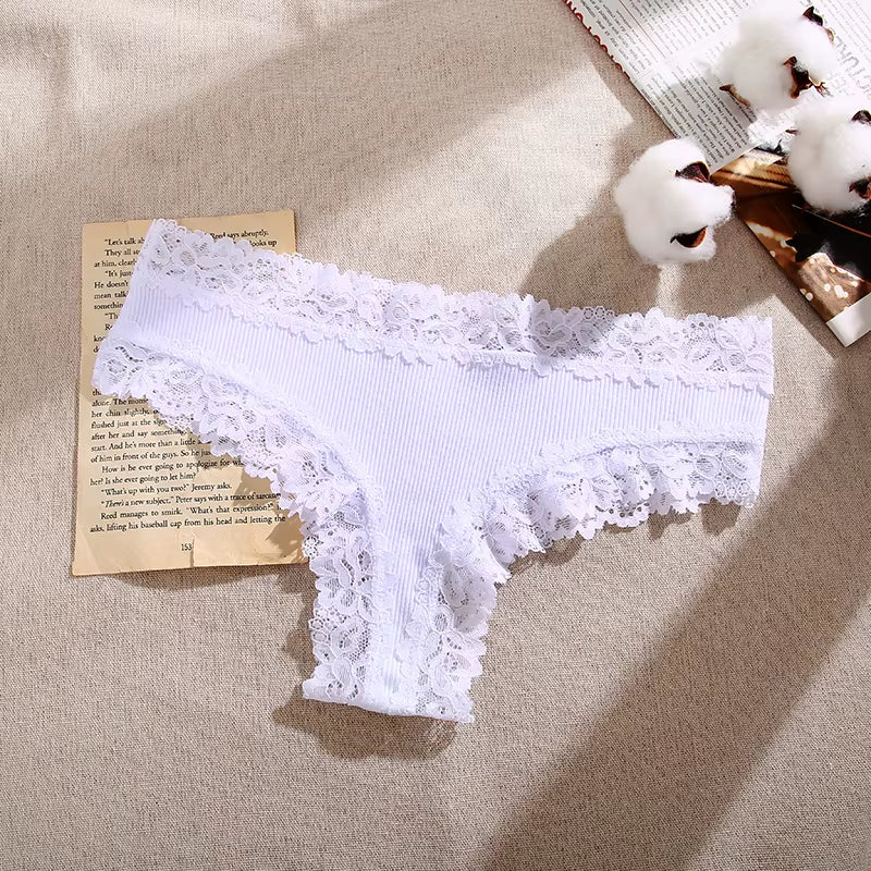 Lace Seamless Brazilian Panties Ribbed Cotton Low Waist Women'S Panties Breathable Girls Underwear plus Size Lingerie S-XL