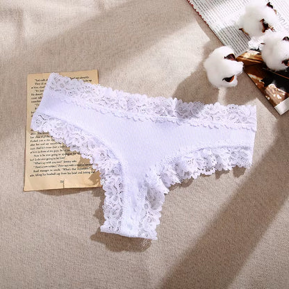 Lace Seamless Brazilian Panties Ribbed Cotton Low Waist Women'S Panties Breathable Girls Underwear plus Size Lingerie S-XL