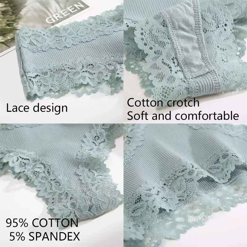 Lace Seamless Brazilian Panties Ribbed Cotton Low Waist Women'S Panties Breathable Girls Underwear plus Size Lingerie S-XL