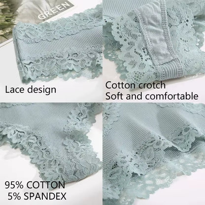 Lace Seamless Brazilian Panties Ribbed Cotton Low Waist Women'S Panties Breathable Girls Underwear plus Size Lingerie S-XL