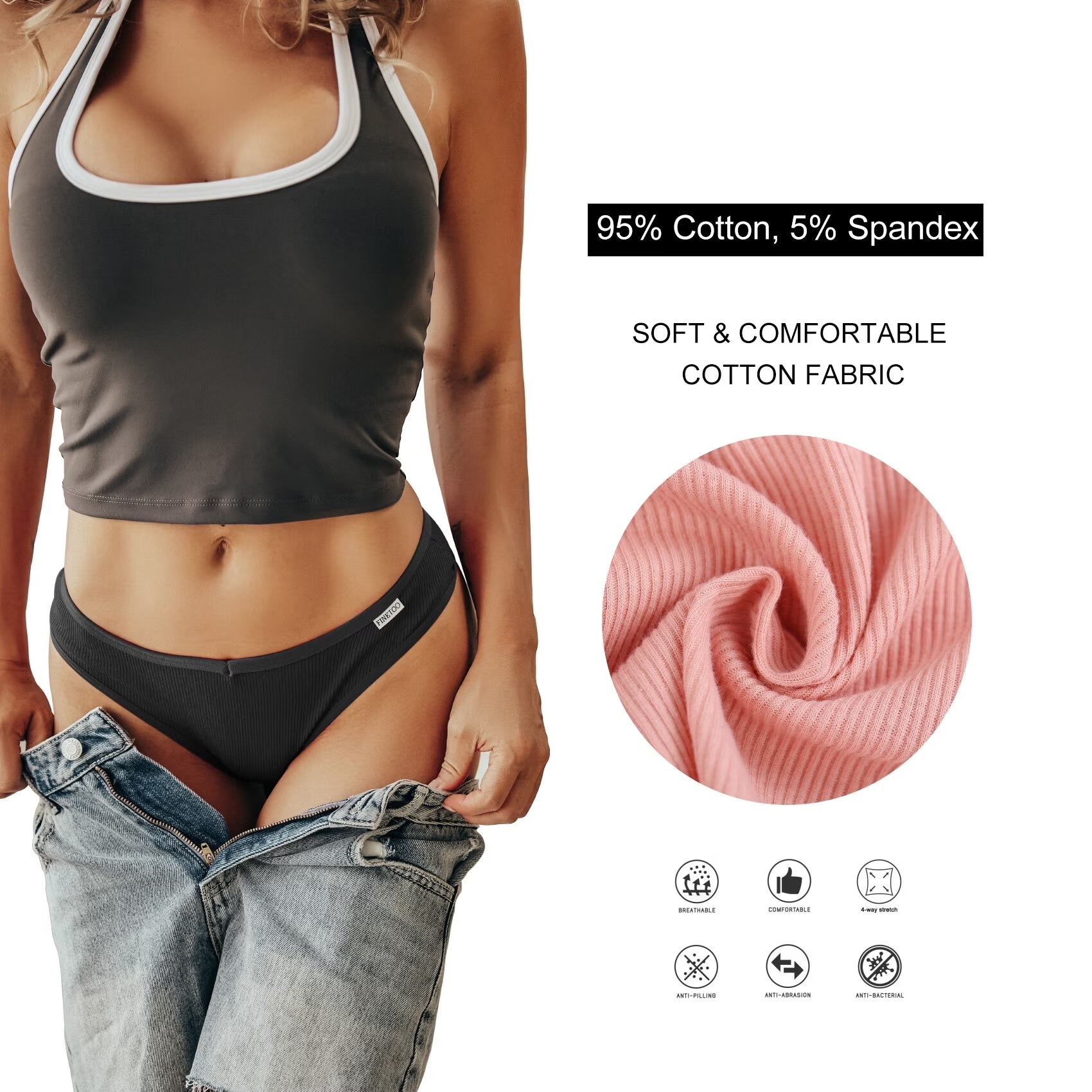 Womens Cotton Underwear Soft Stretch Bikini Panties High Cut Panties Sexy Low Rise Hipster Cheeky S-XL 6Pack