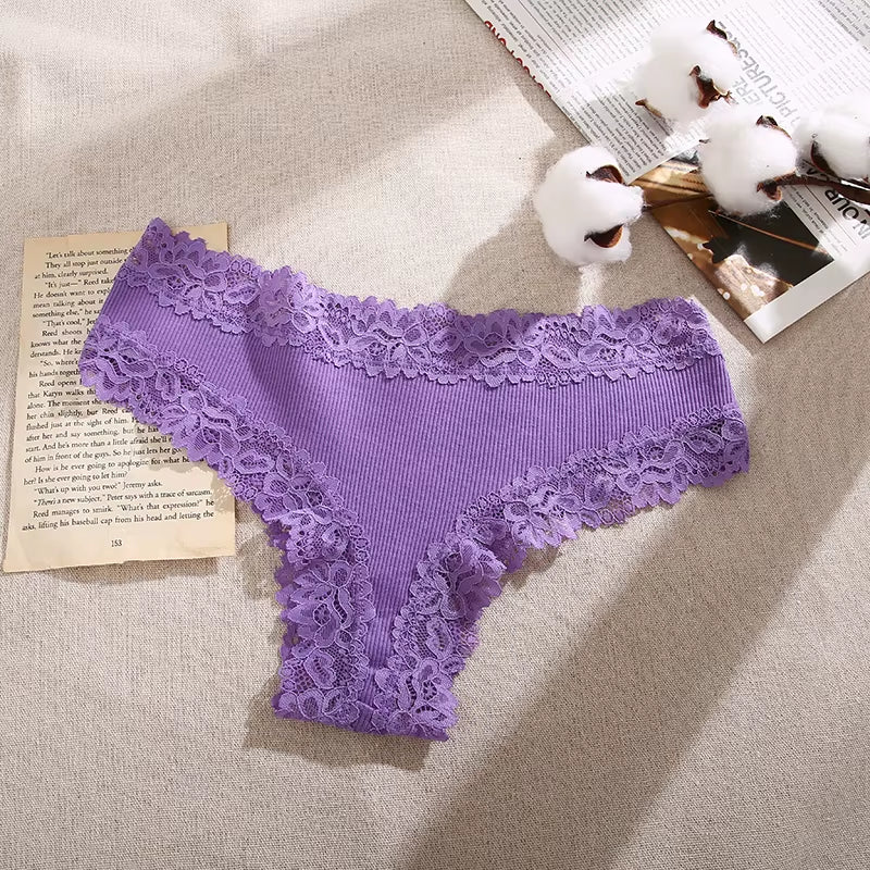 Lace Seamless Brazilian Panties Ribbed Cotton Low Waist Women'S Panties Breathable Girls Underwear plus Size Lingerie S-XL
